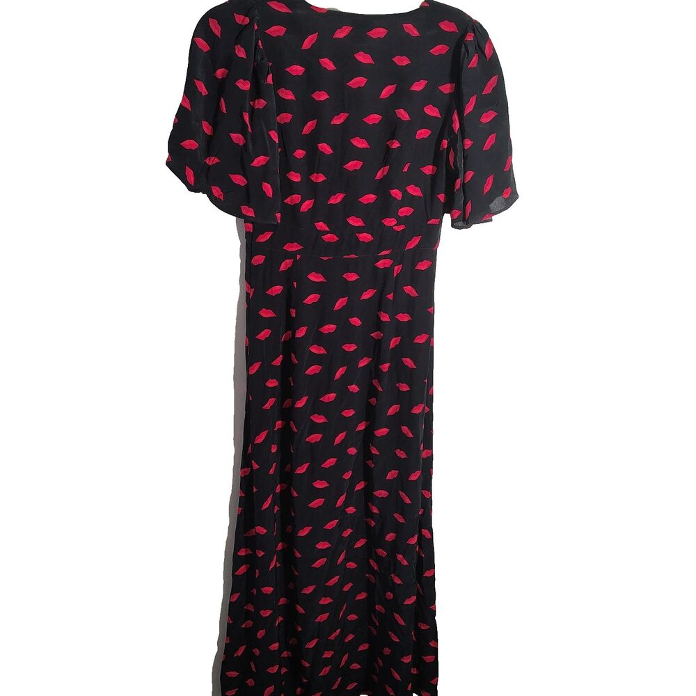 A New Day Women's Lip Print Short Sleeve Maxi Sundress Black Red Size 2 - Picture 3 of 13
